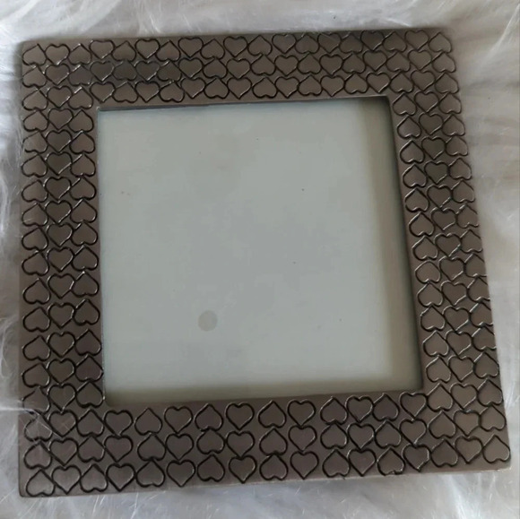90s Square Picture Frame- Hearts Pattern- Engraved- Heavy silver metal- 3"photos - Picture 4 of 5